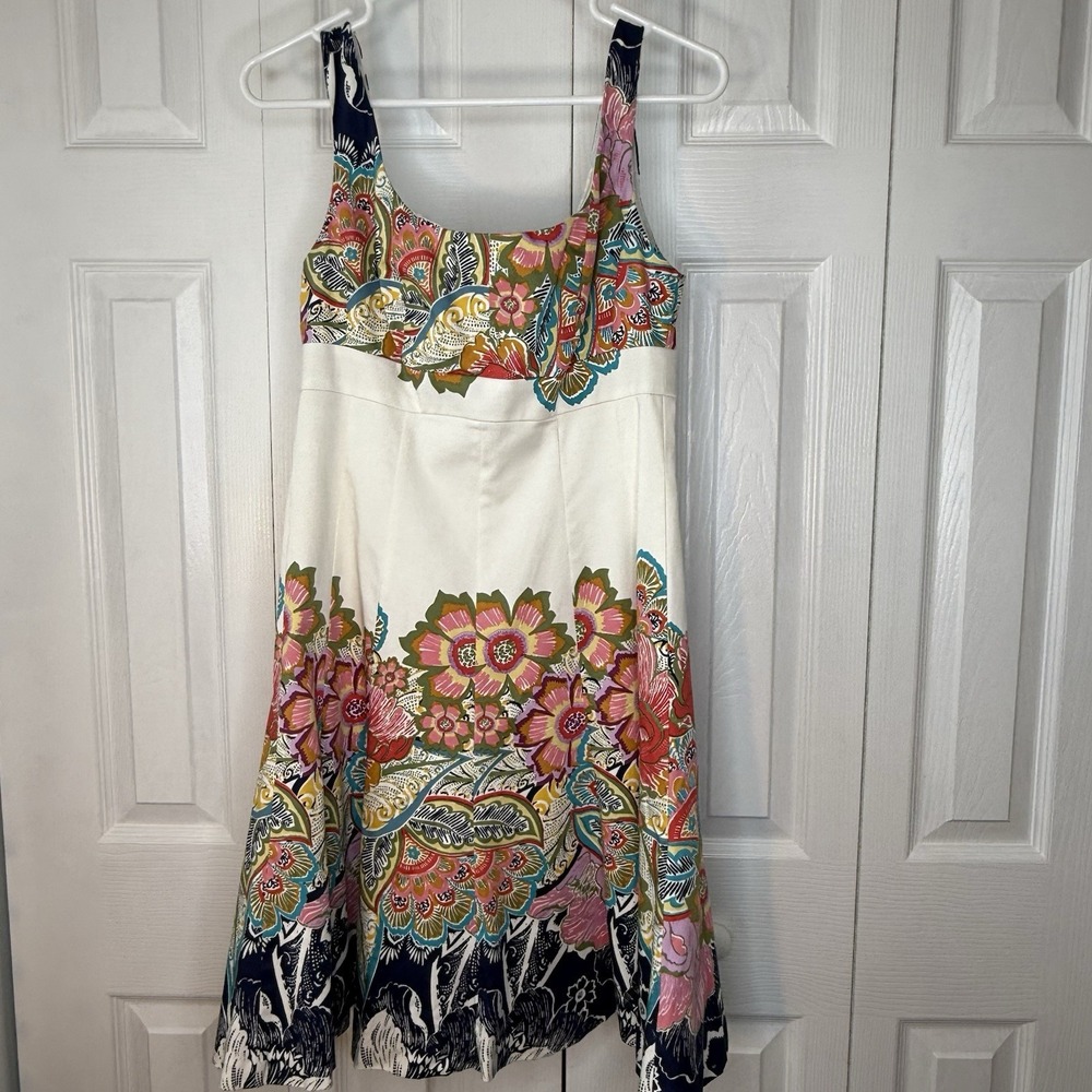 Nine West Square Neck A Line Sleeveless Tank Top Size 4 Floral Fully Lined‎